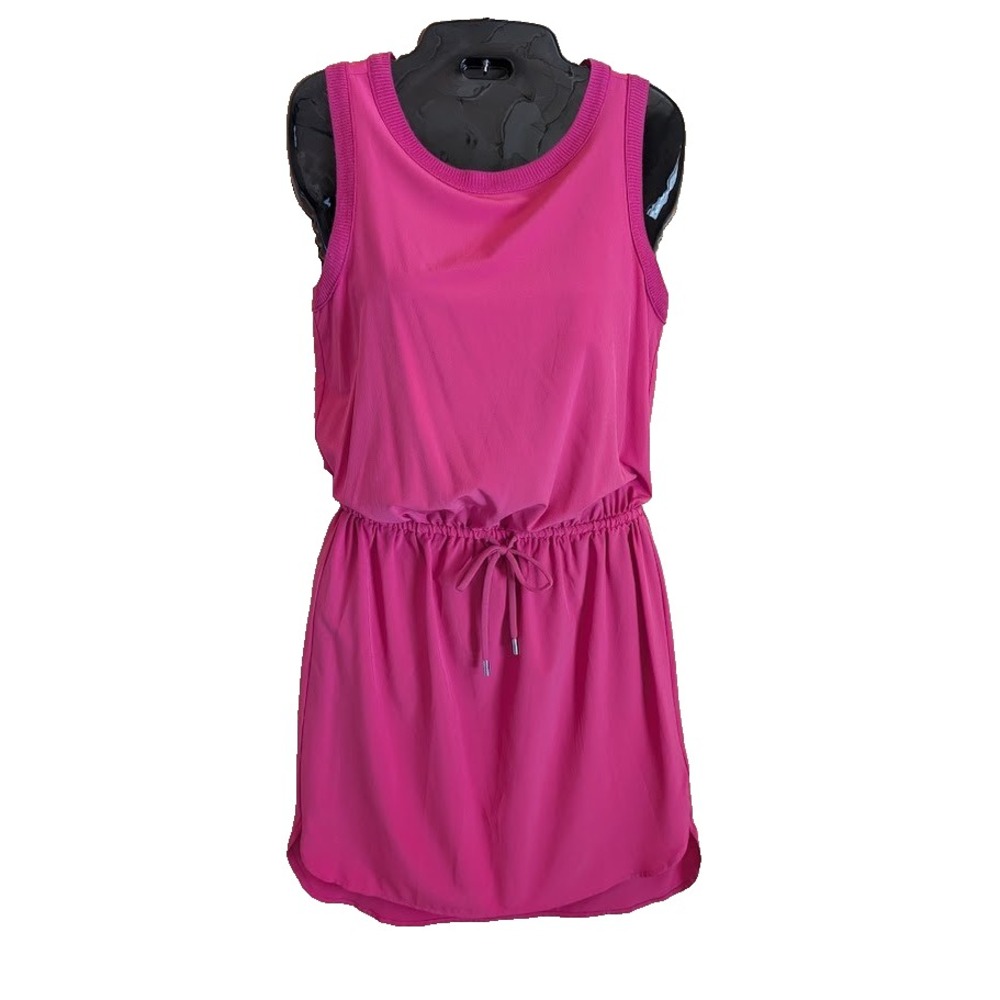 Athleta Tank Dress XXS Bright Pink Sporty Drawstring Waist Athleisure Comfy Cute